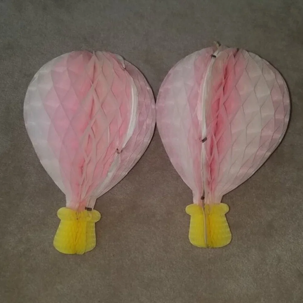 VTG 2 Pink Honeycomb Hot Air Balloon Lot Hanging Decoration 13.75